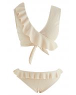 Creamy Ruffle Trim Tie-Back Bikini Set