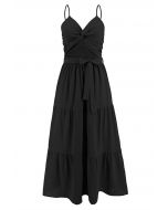 Twist Cutout Shirred Cami Maxi Dress in Black