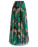 Exotic Paisley Chiffon Maxi Skirt in Green