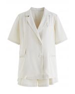 Buttoned Slit Back Blazer and Shorts Set in Ivory