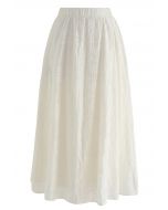 Branch Embroidery Checked Maxi Skirt in Cream