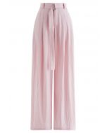 Drape Belt Side Pocket Straight-Leg Pants in Pink