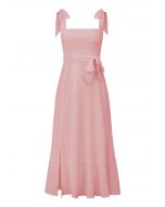 Ruffle Hem Tie-Shoulder Cami Dress in Pink
