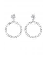 Hollow Out Circle Rhinestone Earrings in Silver