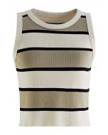 Khaki Striped Knit Tank Top