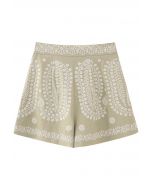 Vintage Embroidered High Waist Shorts in Oatmeal