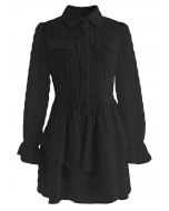Full Shirring Tiered Mini Dress in Black
