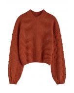 Playful Dotted Puff Sleeve Crop Sweater in Pumpkin