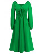 Sweetheart Neck Tie Front Midi Dress in Green
