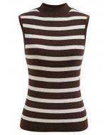 Contrast Stripe Sleeveless Knit Top in Brown