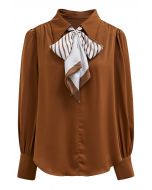 Vogue Detachable Bowknot Satin Shirt in Pumpkin