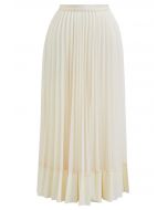 Panelled Hem Pleated Mesh Tulle Skirt in Cream