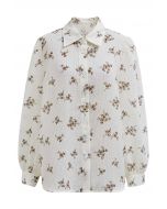 Floret Print Texture Button Down Shirt in Cream