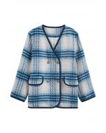 Blue Plaid Fuzzy Double-Breasted Coat