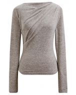 Ruched Front Long Sleeve Knit Top in Oatmeal