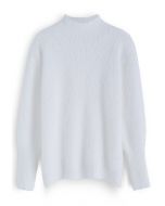 Cozy Perfection High Neck Fuzzy Knit Sweater in White