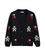 Sequined Gingerbread Man and Christmas Stocking Knit Cardigan in Black