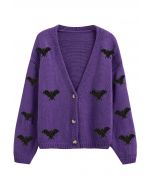 Mystic Bats Patch Buttoned Knit Cardigan in Purple