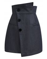 Asymmetric Buttoned Flap Mini Skirt in Smoke