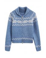 Fair Isle Zipper Knit Sweater in Blue