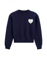 Sweet Heart Cozy Knit Sweater in Navy