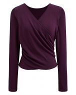 Cross V-Neck Long Sleeves Top in Purple