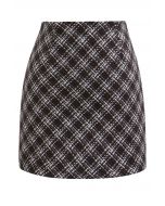 Plaid Pattern Tweed Mini Bud Skirt in Brown