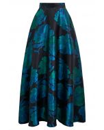 Floral Melody Jacquard A-Line Maxi Skirt in Teal