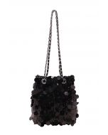 Full Sequin Sparkle Bucket Bag in Black