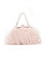 Alluring Pearl Fuzzy Handbag in Light Pink
