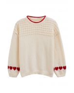 Heart Cuffs Drop Shoulder Knit Sweater