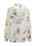 Watercolor Floral Print Satin Top with Choker in Pistachio