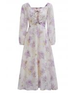 Step into Spring Floral Chiffon Midi Dress in Lilac