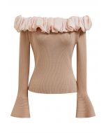 Ruched Organza Flare Cuffs Knit Top in Dusty Pink