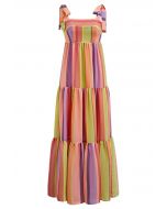 Summer Hues Rainbow Striped Tie-Strap Maxi Dress