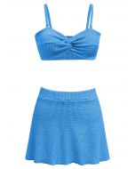 Three-Piece Wavy Texture Twist Bikini Set in Blue