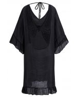 Butterfly Crochet Backless Cover-Up Dress in Black