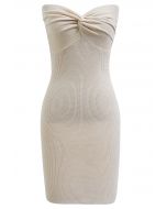 Knotted Front Fitted Knit Mini Dress in Ivory