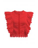 Crochet Trim Sleeveless Cotton Top in Red