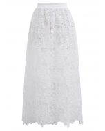 Exquisite Rose Cutwork Lace Maxi Skirt in White