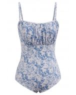 Blue Plant Printed One-Piece Swimsuit