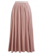 Smooth Satin Pleated Midi Skirt in Pink