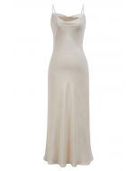 Drawstring Tie Open-Back Satin Cami Dress in Ivory