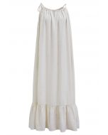 Self-Tie Halter Frill Hem Maxi Dress in Ivory