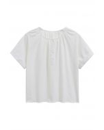 Buttoned Front Roll-Cuff Dolly Top in White