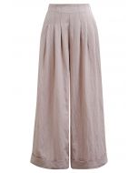 Wide Leg Roll-Hem Pleated Pants in Dusty Pink