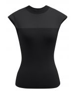 Mock Neck Sleeveless Slim Fit Knit Top in Black