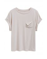 Pocket Trim Rolled Cuff T-Shirt in Sand