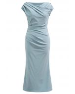 Crisscross Neck Ruched Mermaid Dress in Dusty Blue