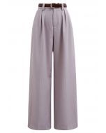 Faux Leather Belt Straight-Leg Pants in Lilac